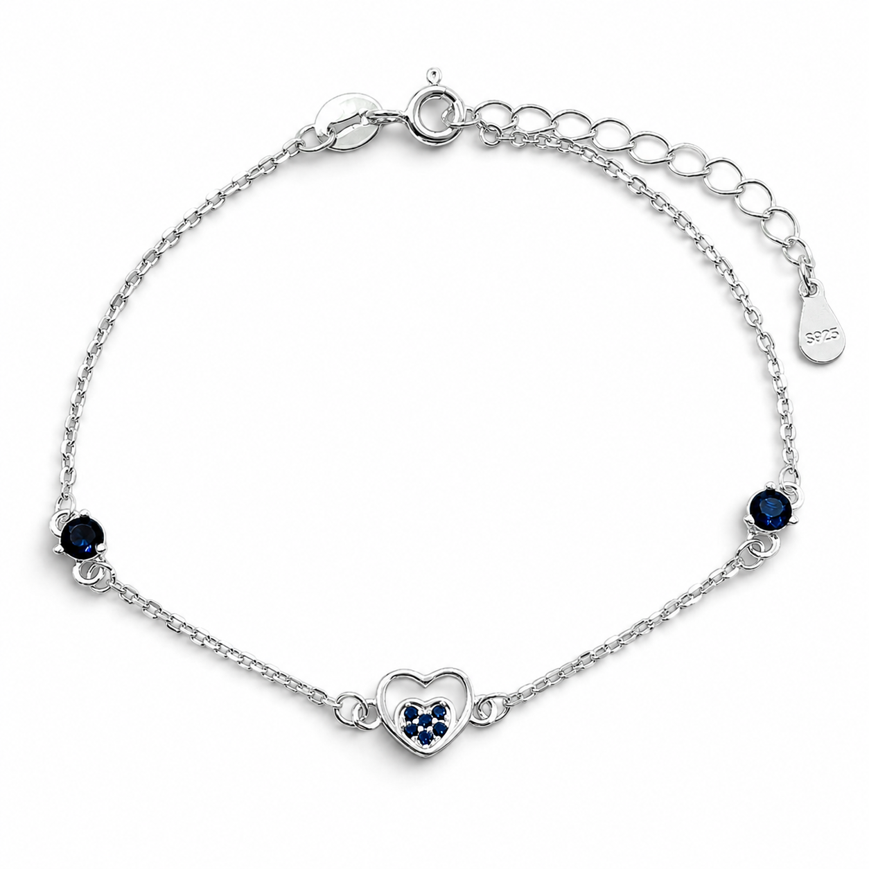 Pulsera Corazoncito Azul Plata Ley 925