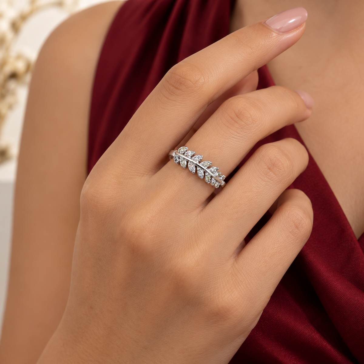 Anillo Hojitas Multicolor Plata Ley 925