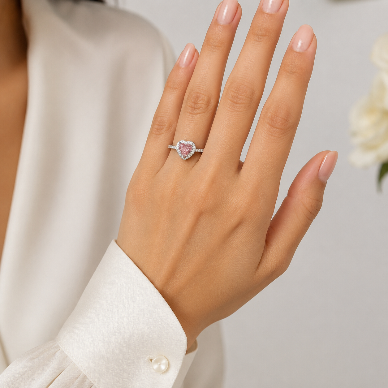 Anillo Zirconia Corazon Rosa Plata Ley 925