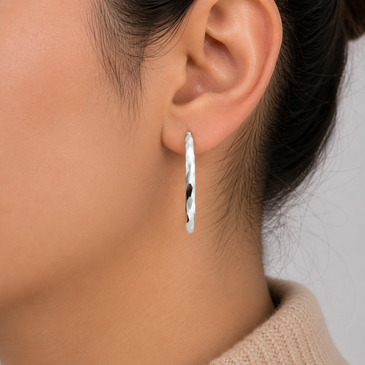 Arracada Facetada Grande Plata Ley 925