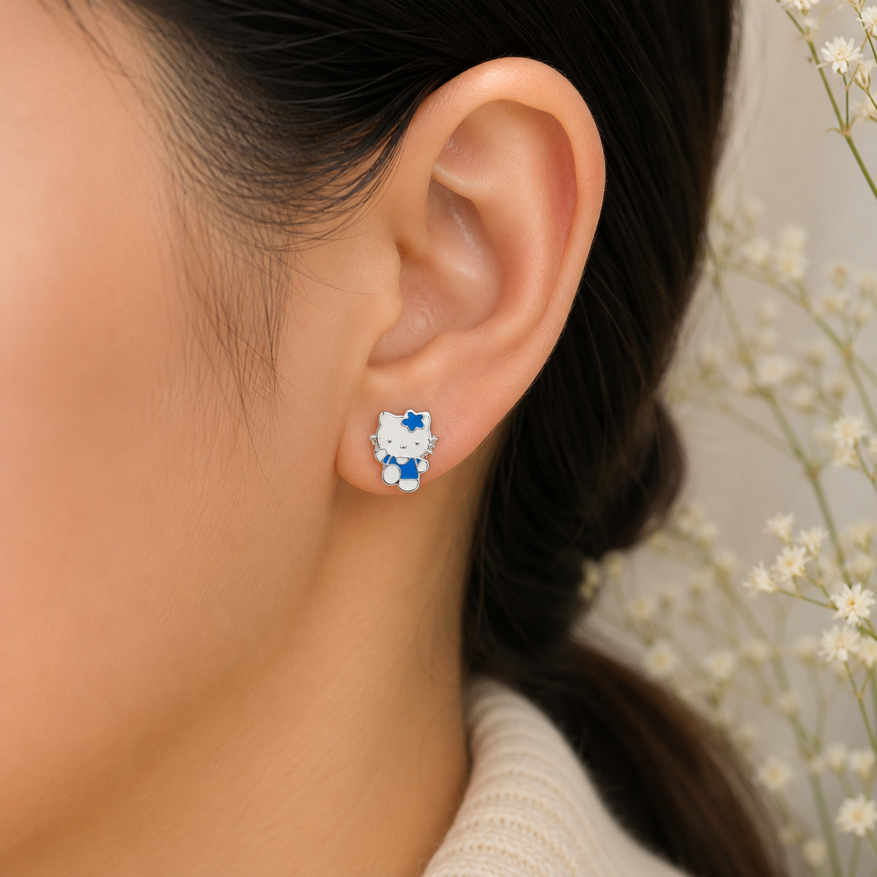 Broquel Kitty Azul Plata Ley 925