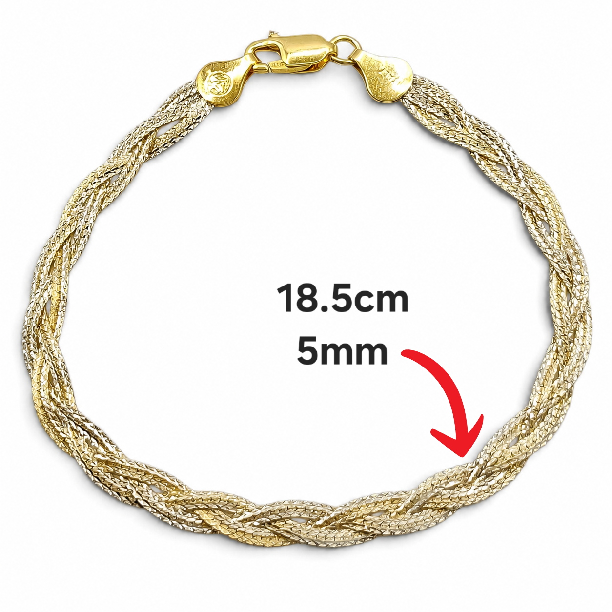 Pulsera Trenzada Dorada Plata Ley 925