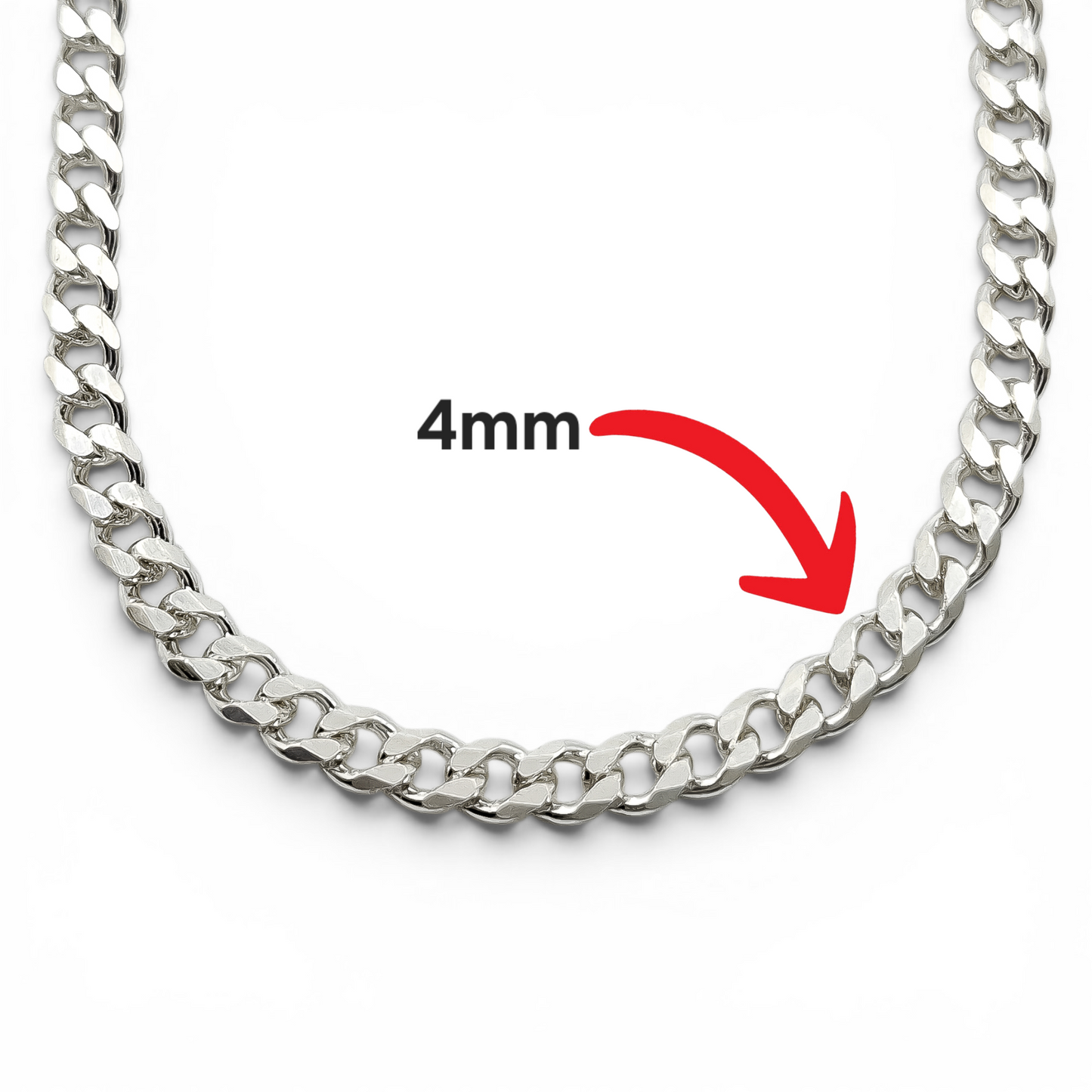 Cadena Cubana Lisa 4mm Plata Ley 925