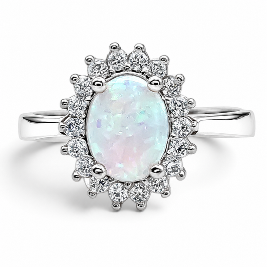 Anillo Opalo Blanco Plata Ley 925