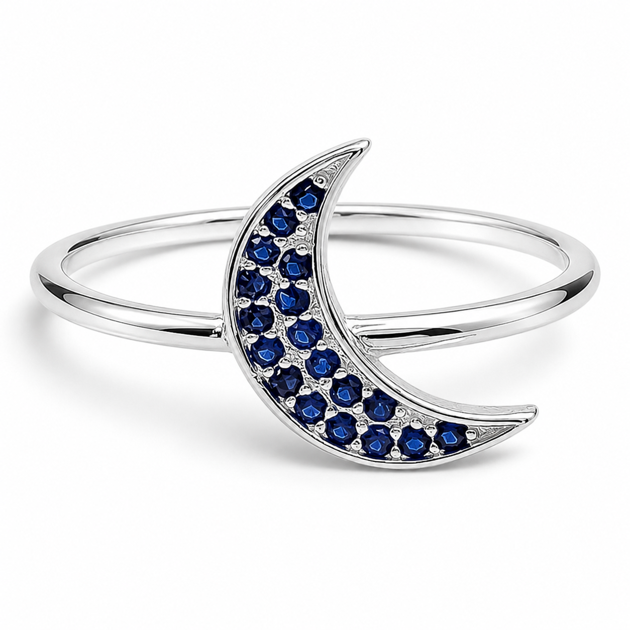 Anillo Luna Zirconia Azul Plata Ley 925