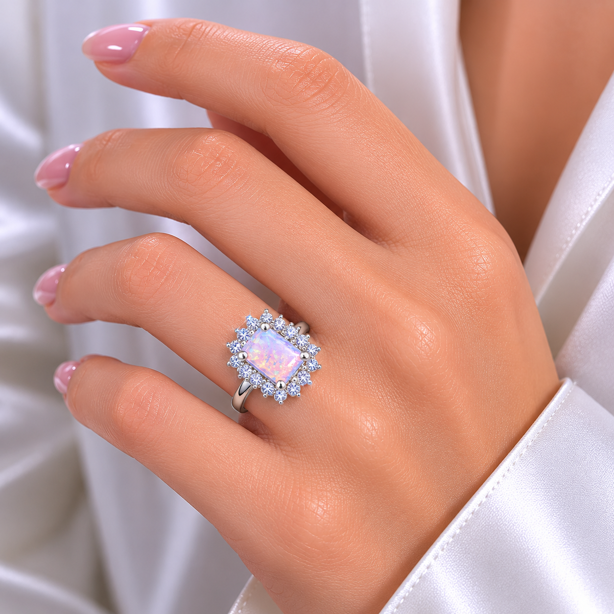 Anillo Cuadro Opalo Rosa