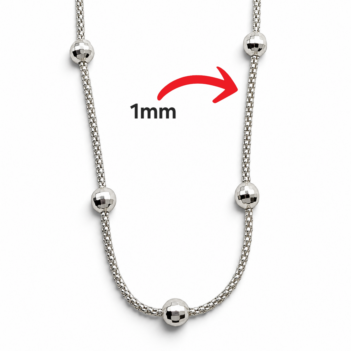 Cadena Bola Facetada 1mm Plata Ley 925