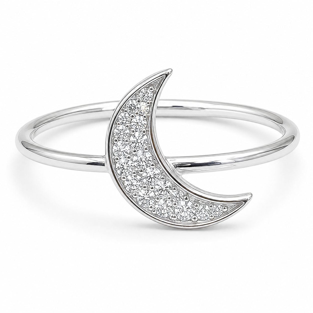 Anillo Luna Zirconia Blanco Plata Ley 925