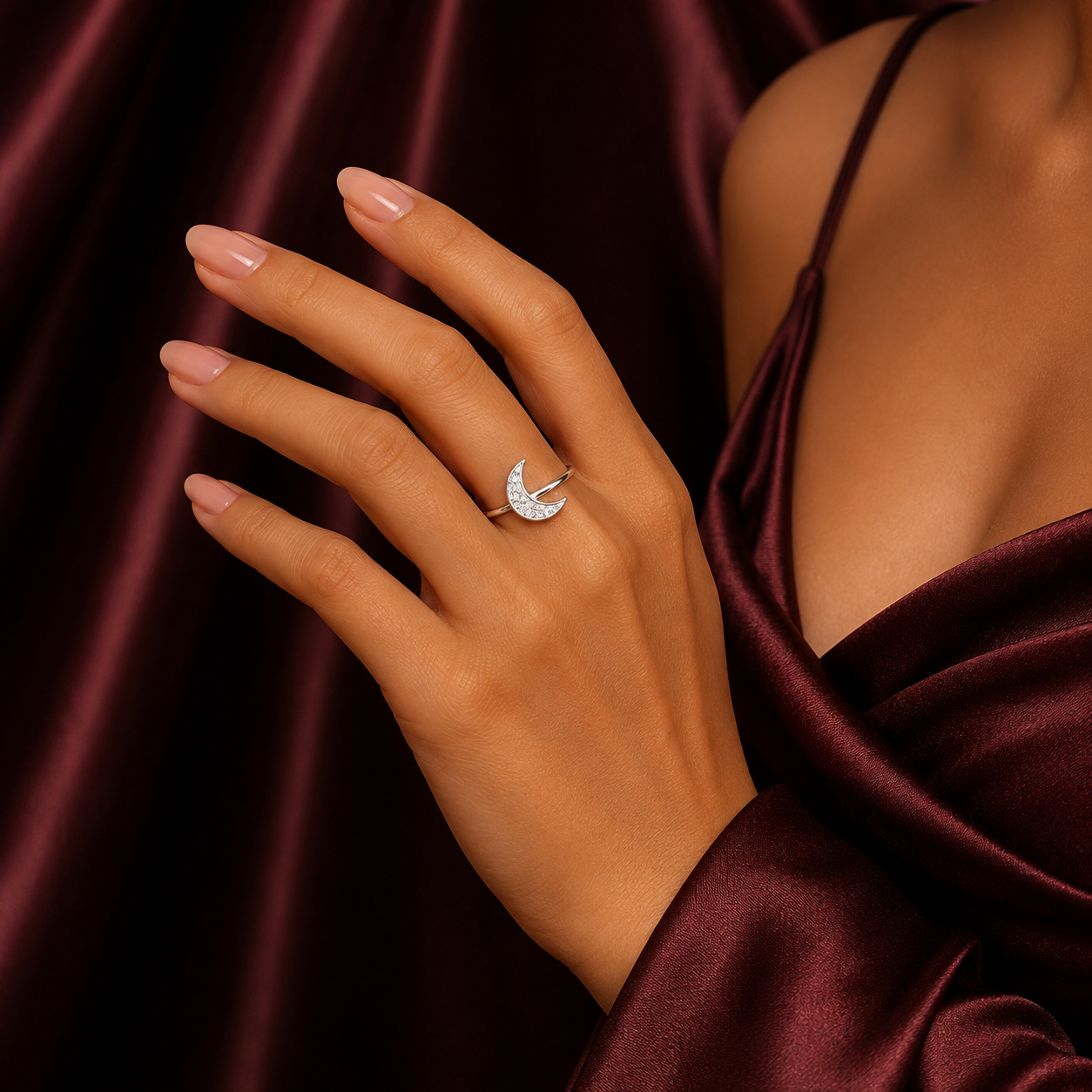 Anillo Luna Zirconia Blanco Plata Ley 925