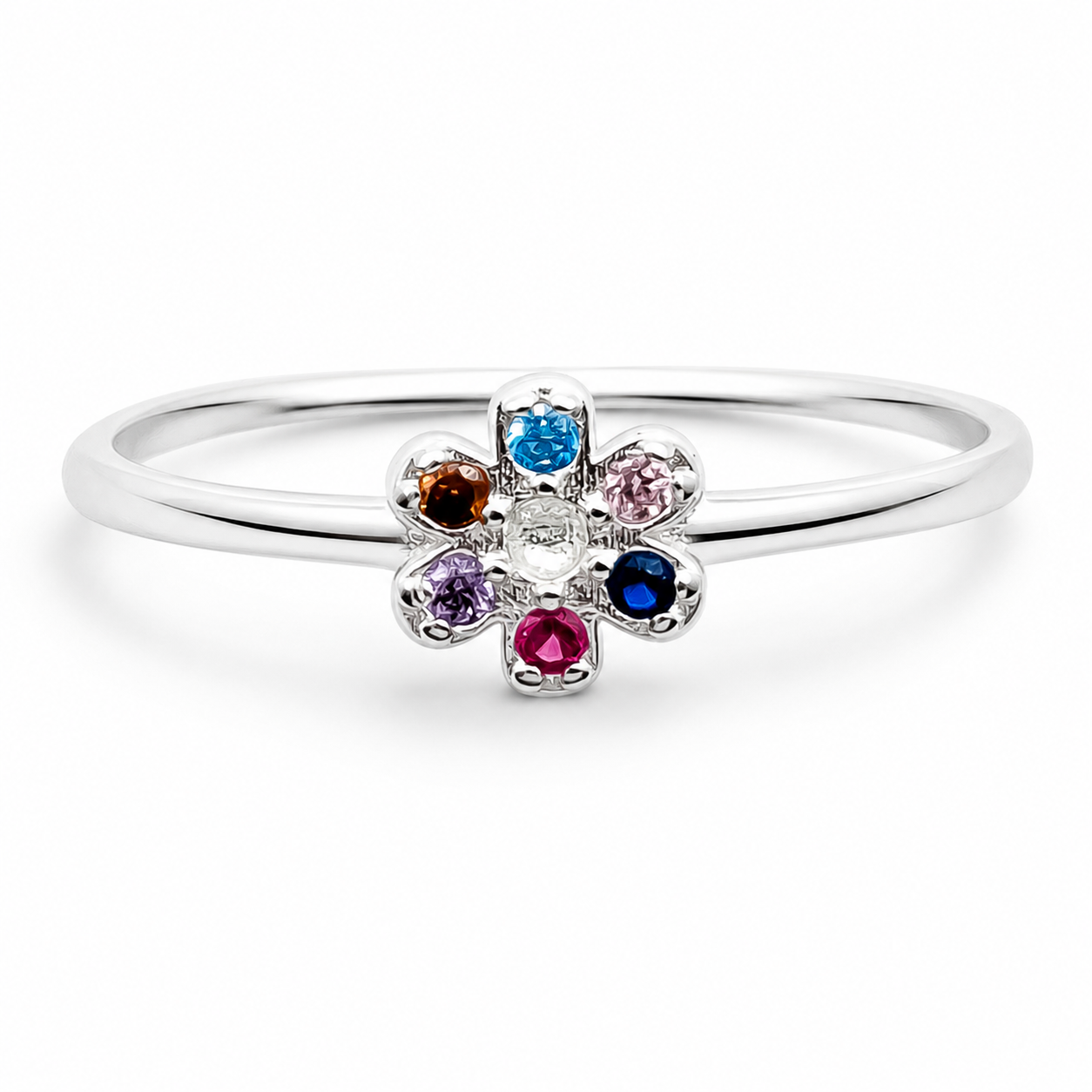 Anillo Flor Multicolor Plata Ley 925