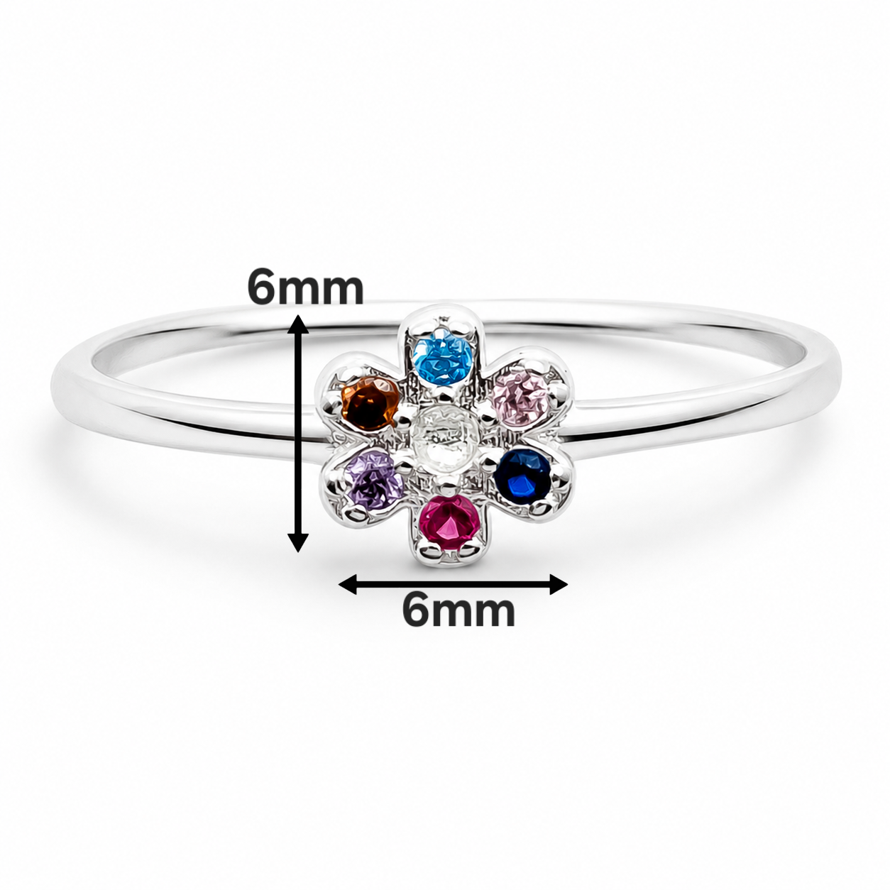 Anillo Flor Multicolor Plata Ley 925