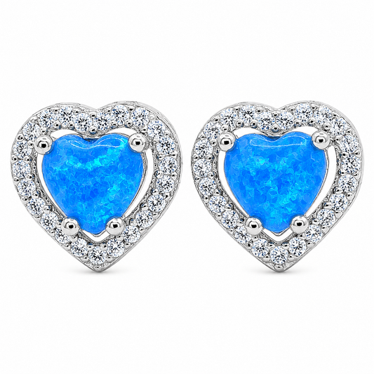 Arete Corazon Opalo Azul Plata Ley 925