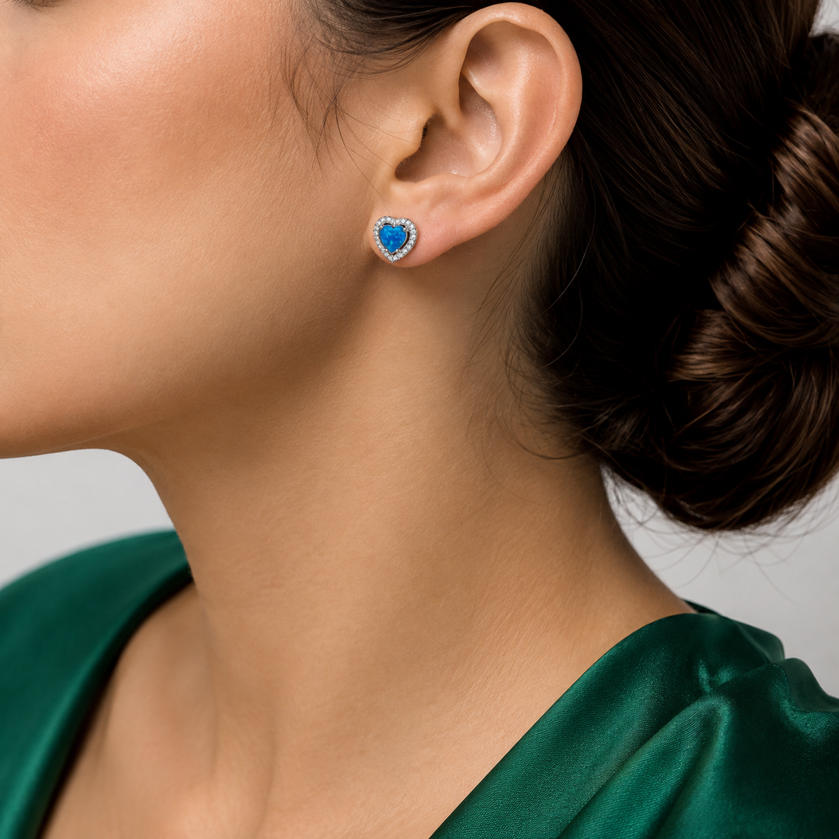 Arete Corazon Opalo Azul Plata Ley 925