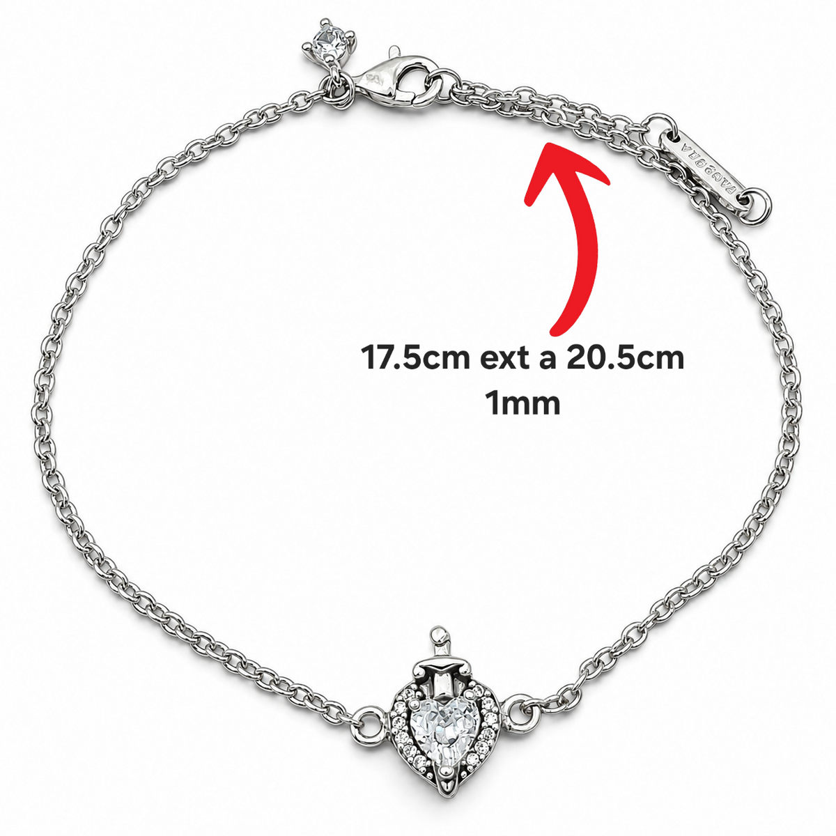 Pulsera Corazon Blanco Espada Pan Plata Ley 925