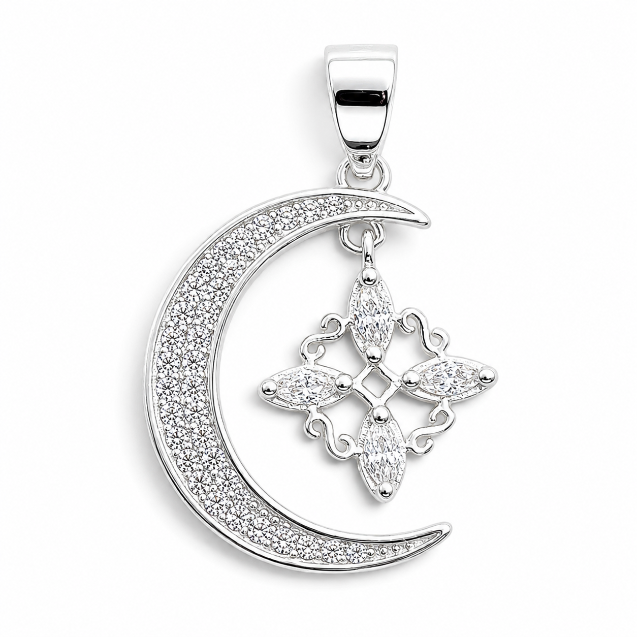 Dije Luna Nudo de Bruja Zirconia Plata Ley 925