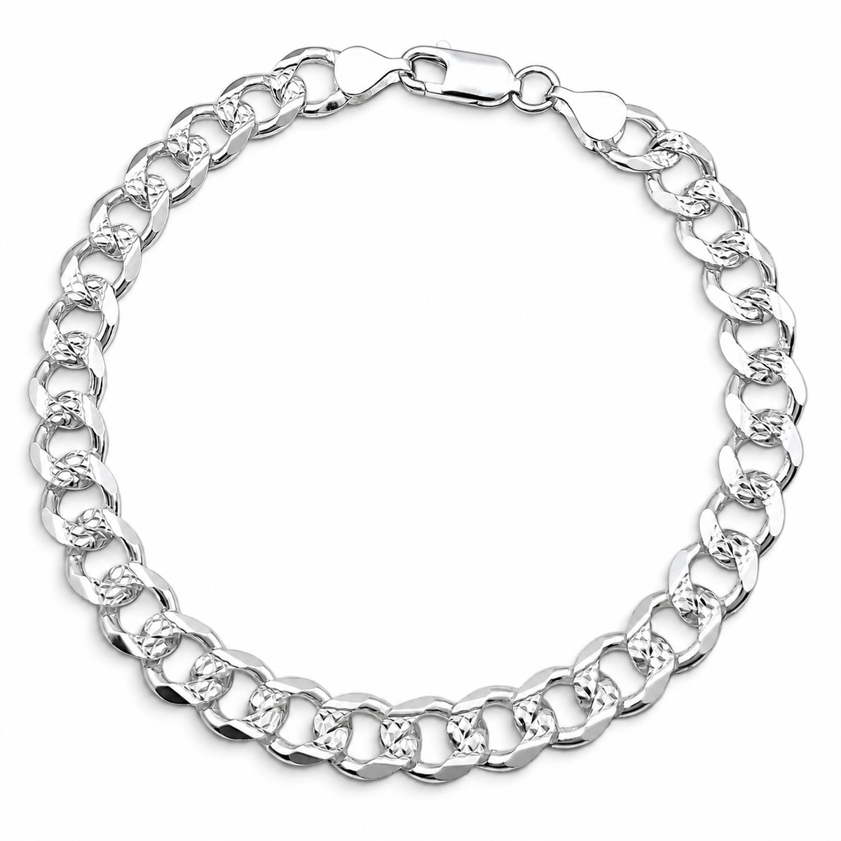 Pulso Cubano Diamantado 7mm Plata Ley 925
