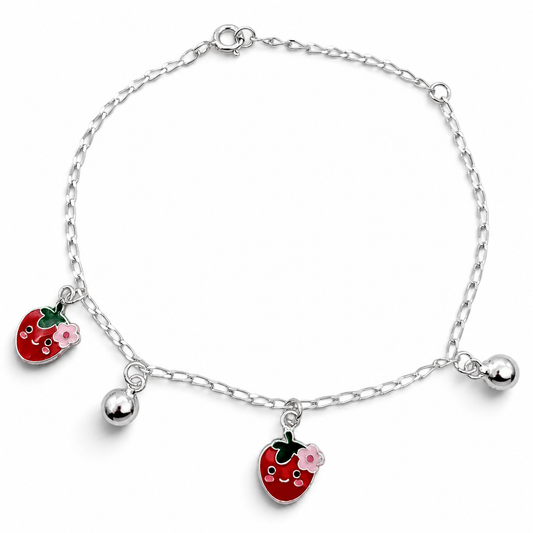 Pulsera Fresita Plata Ley 925