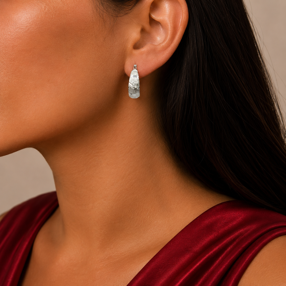 Arracada Lineas Diamantada Plata Ley 925