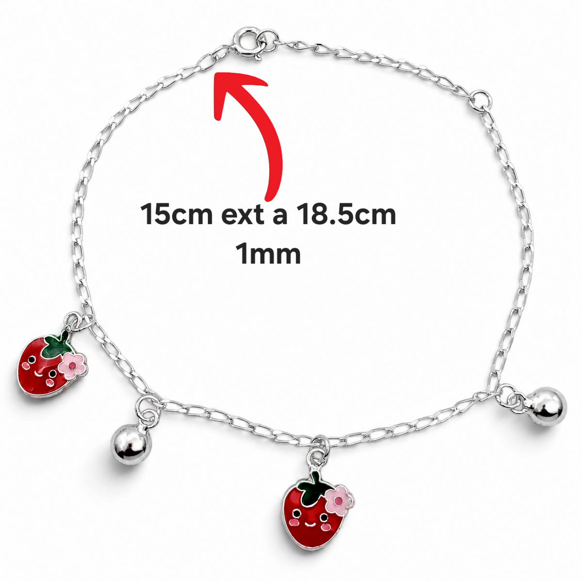 Pulsera Fresita Plata Ley 925
