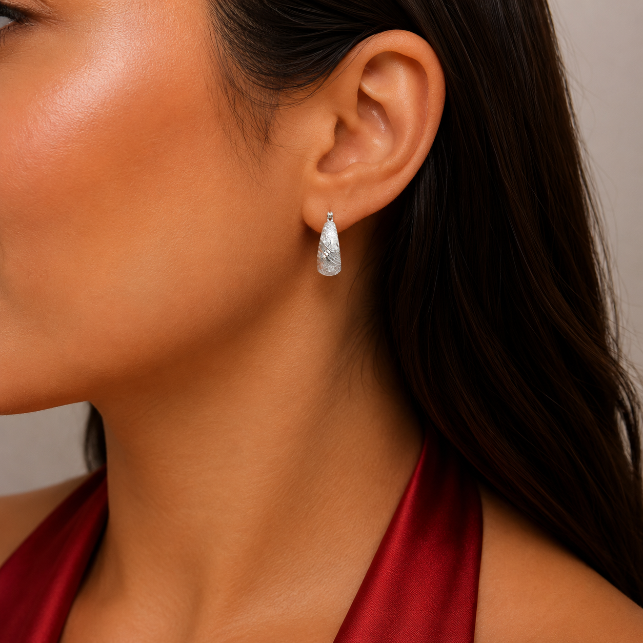 Arracada Diamantada Lineas Plata Ley 925