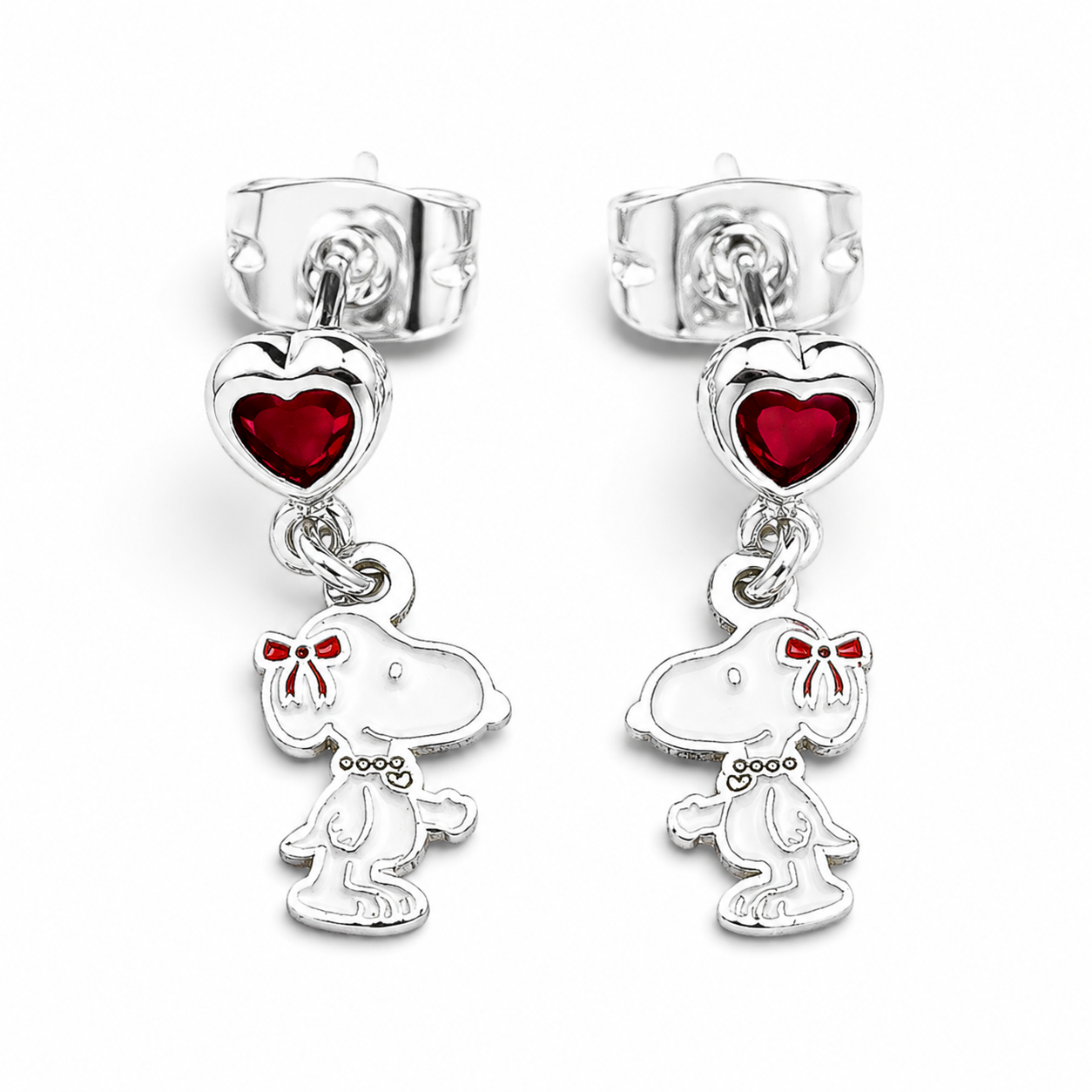 Arete Snoppy Corazon Rojo