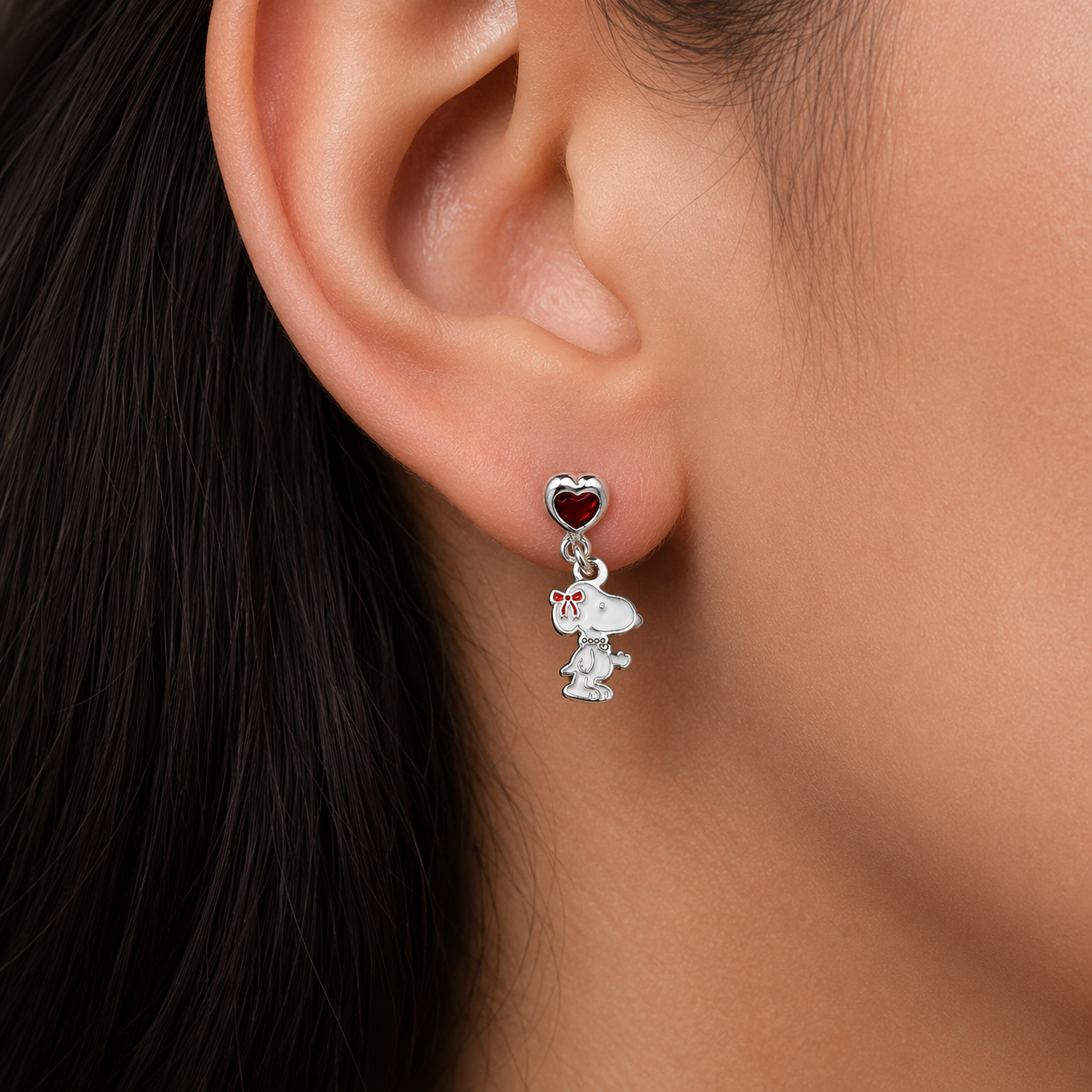 Arete Snoppy Corazon Rojo