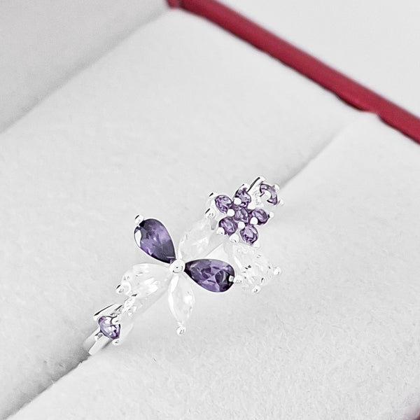 Anillo Flor Zirconia Morada