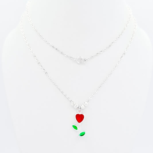 Collar Corazon Flor Rojo