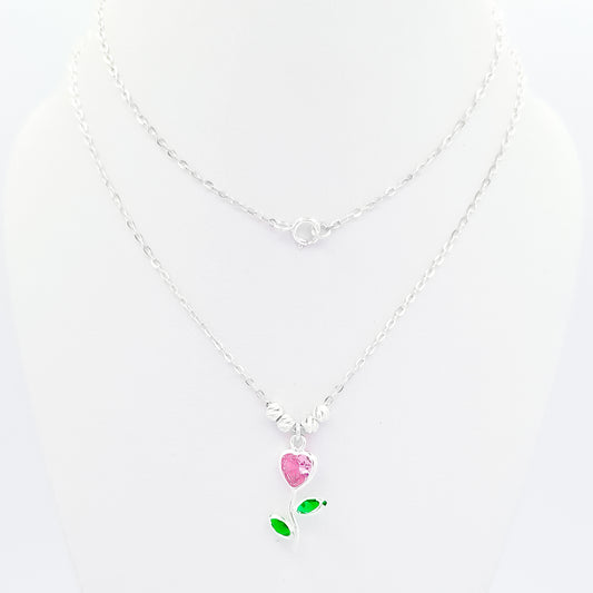 Collar Corazon Flor Rosa