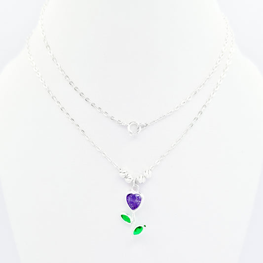 Collar Corazon Flor Lila