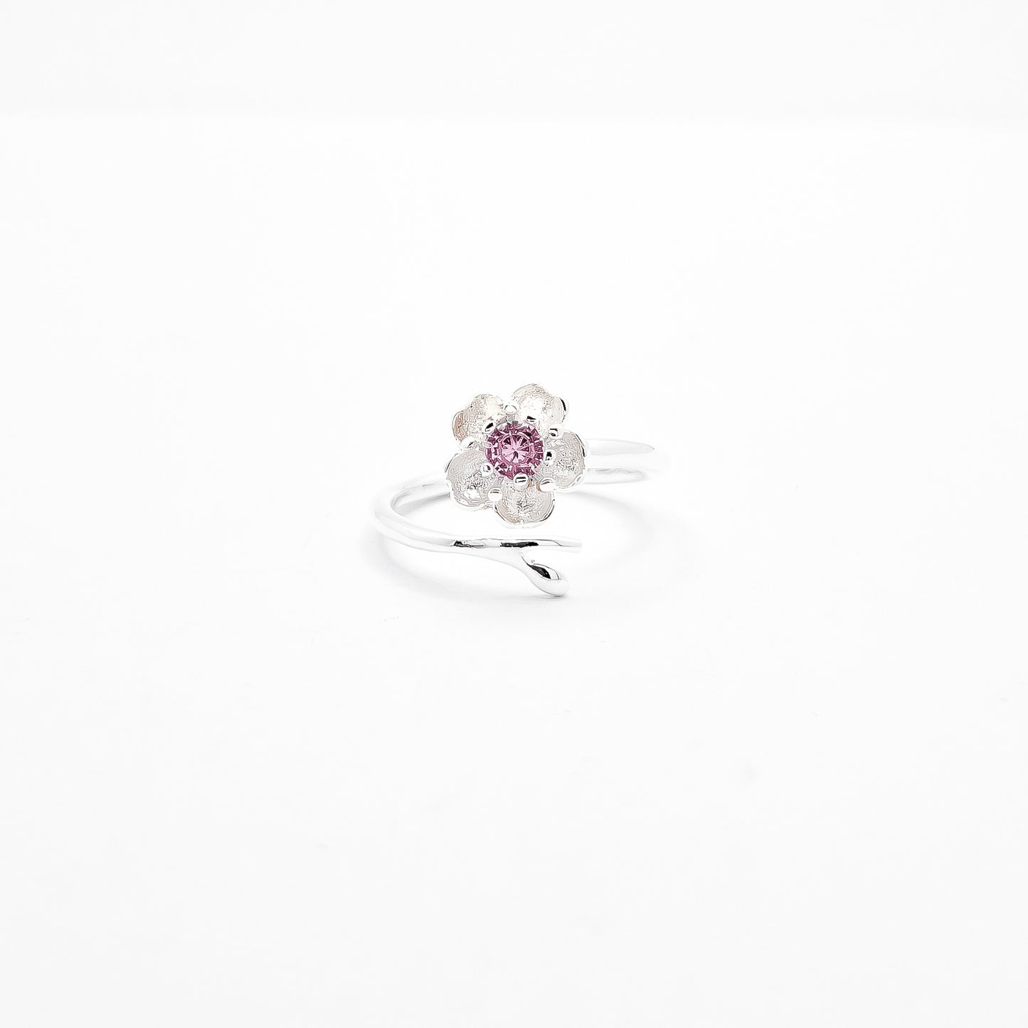 Anillo Flor Rosa Zirconia