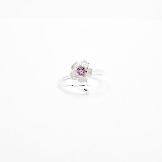 Anillo Flor Rosa Zirconia