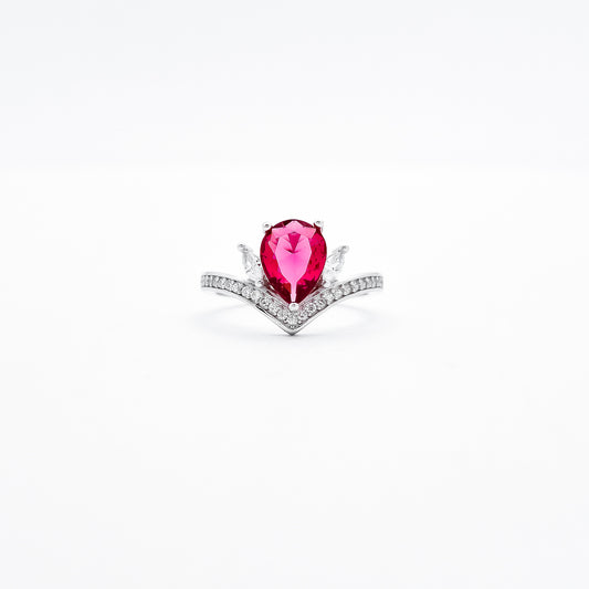 Anillo Gota Zirconia Roja