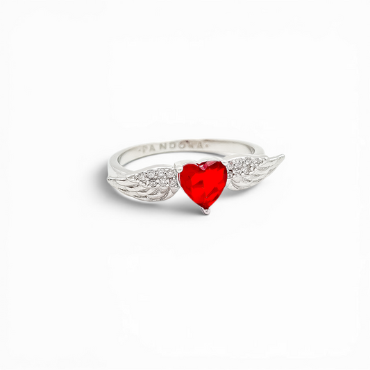 Anillo Alas Corazon Rojo