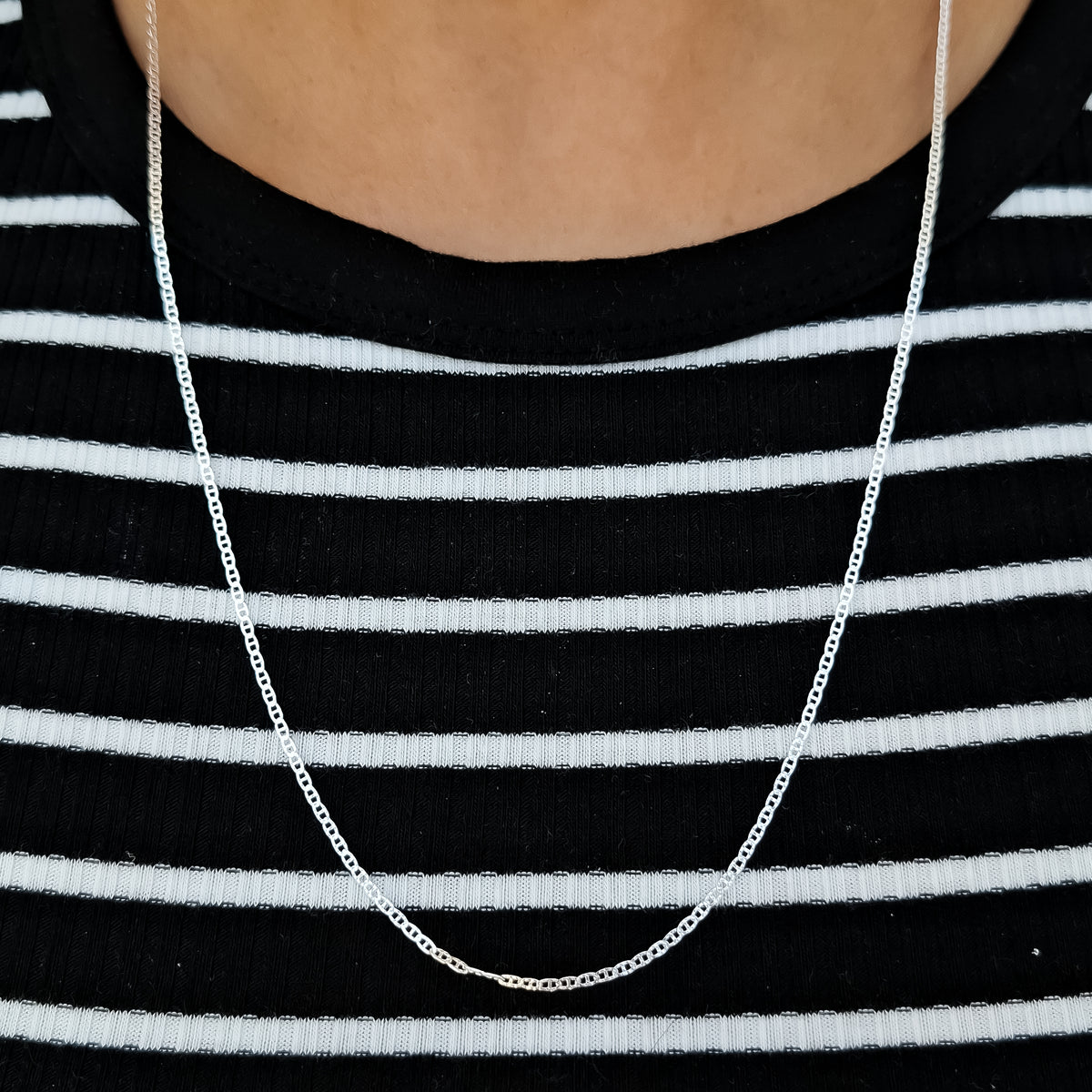 Cadena Escalera Diamantada 1mm Plata Ley 925