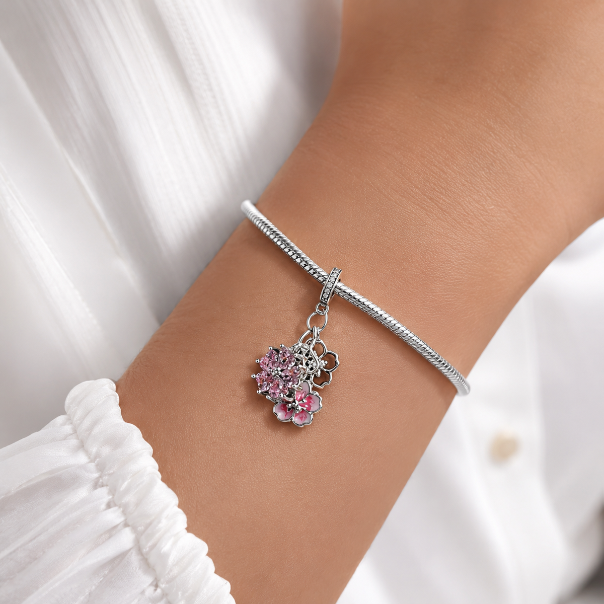 Charm Flores Rositas Plata Ley 925