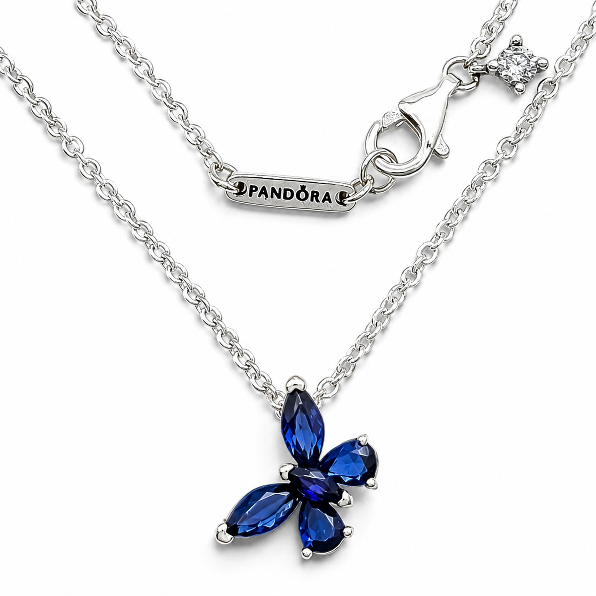 Collar Mariposa Azul Pan Plata Ley 925