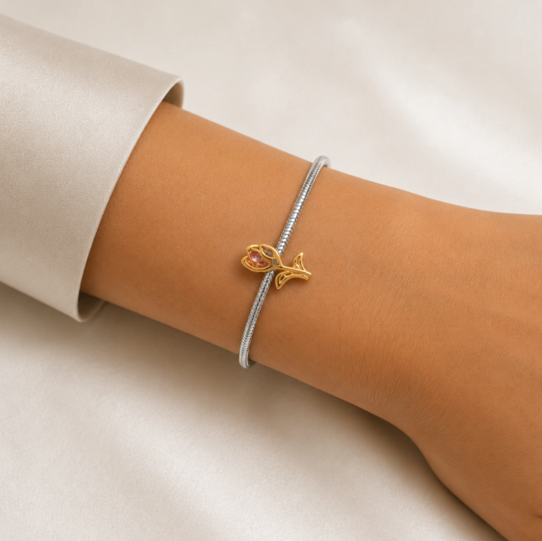 Charm Tulipan Dorado Plata Ley 925