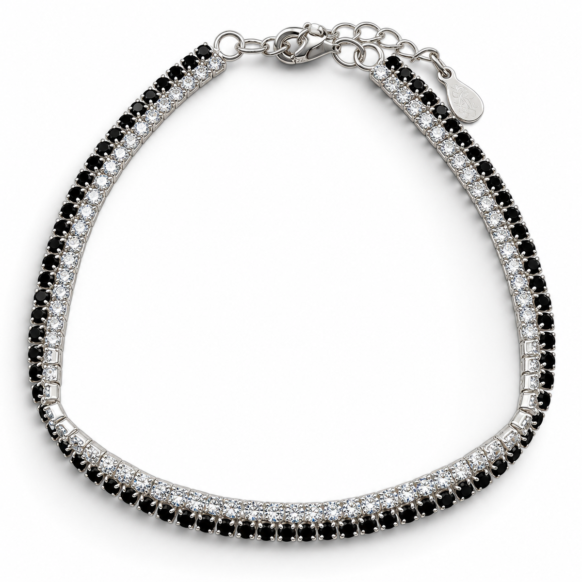 Pulsera Zirconia Negra Blanca Plata Ley 925