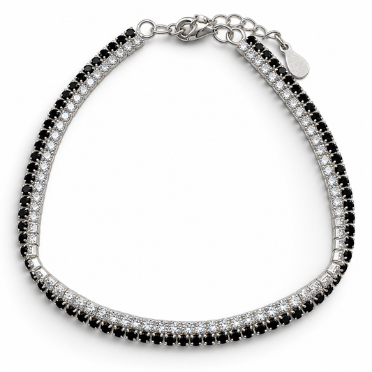 Pulsera Zirconia Negra Blanca Plata Ley 925