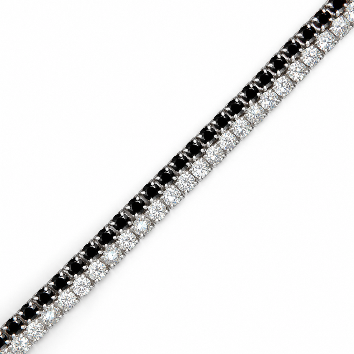 Pulsera Zirconia Negra Blanca Plata Ley 925