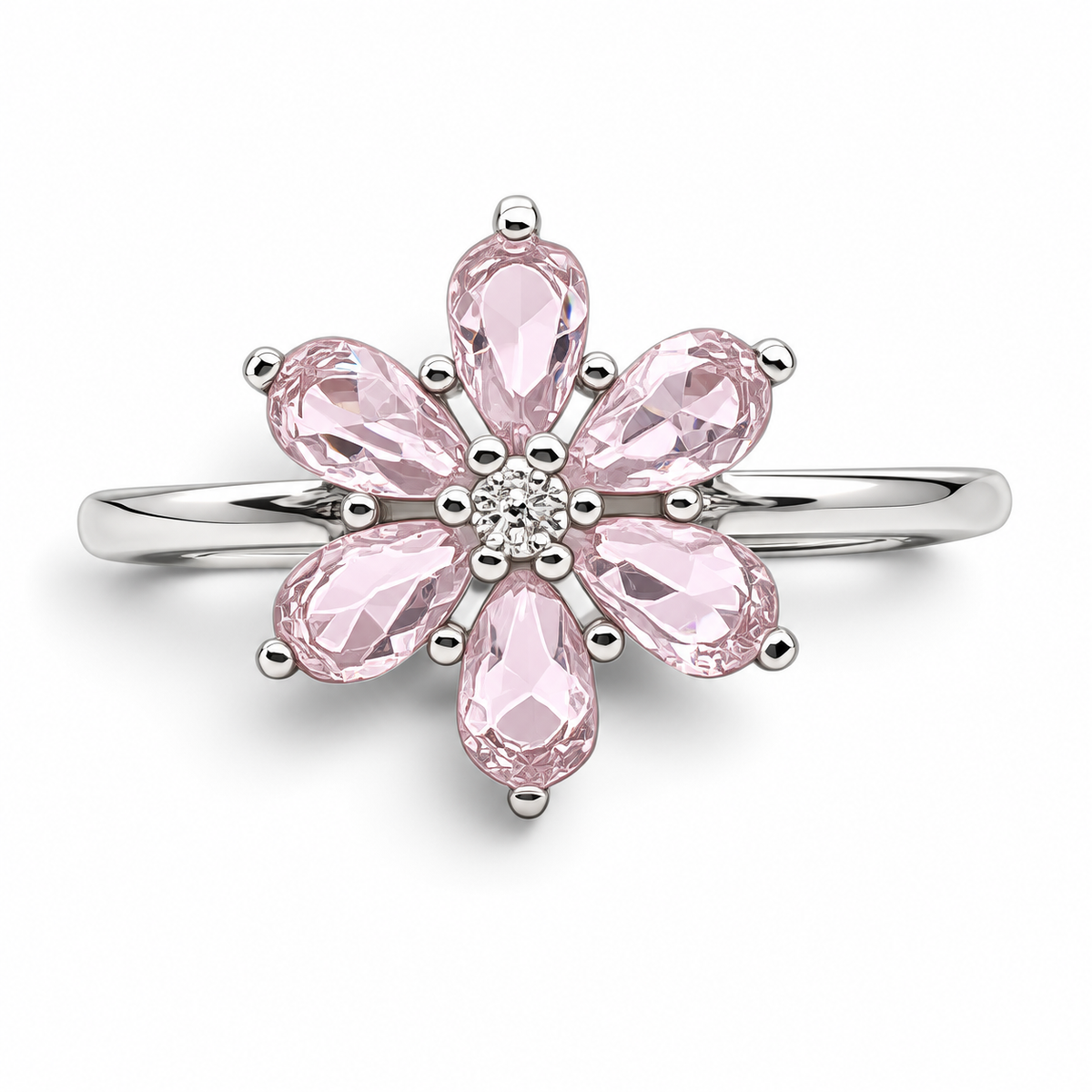 Anillo Flor Rosa Plata Ley 925