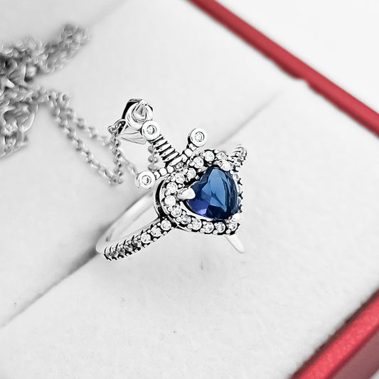 Anillo Corazon Espada Cadena Azul