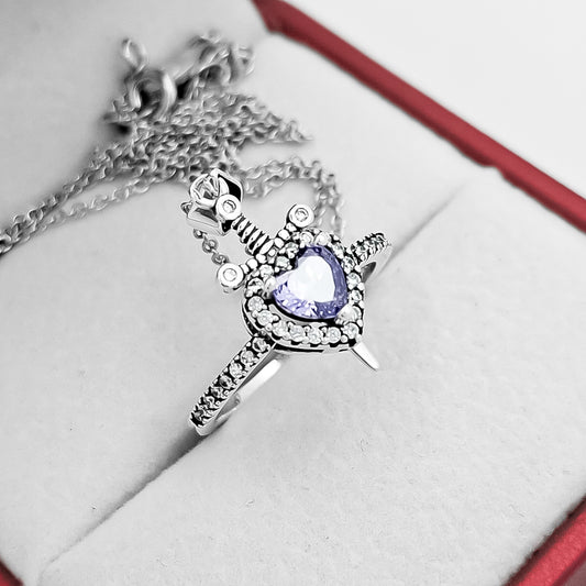 Anillo Corazon Espada Cadena Lila