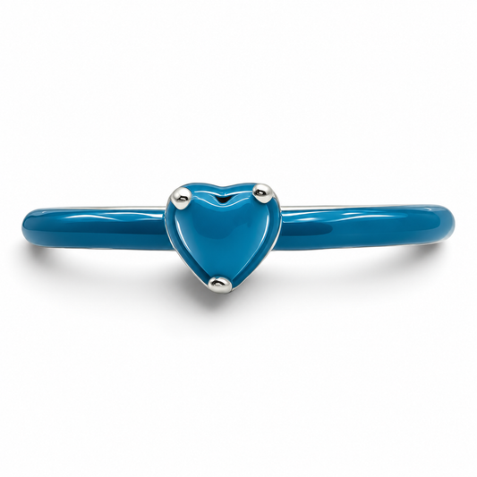 Anillo Corazon Esmaltado Azul Pan Plata Ley 925