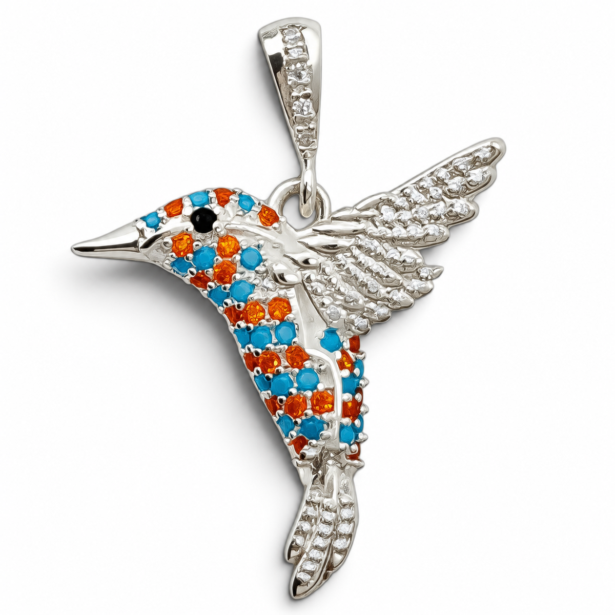 Dije Colibri Azul Naranja Plata Ley 925