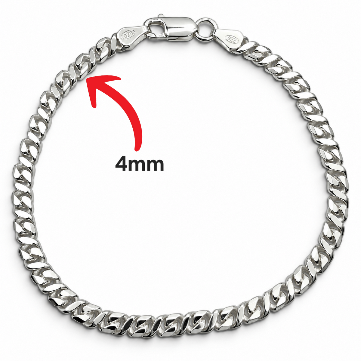 Pulso Grueso 4mm Plata Ley 925