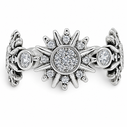 Anillo Girasoles Zirconia Pan Plata Ley 925