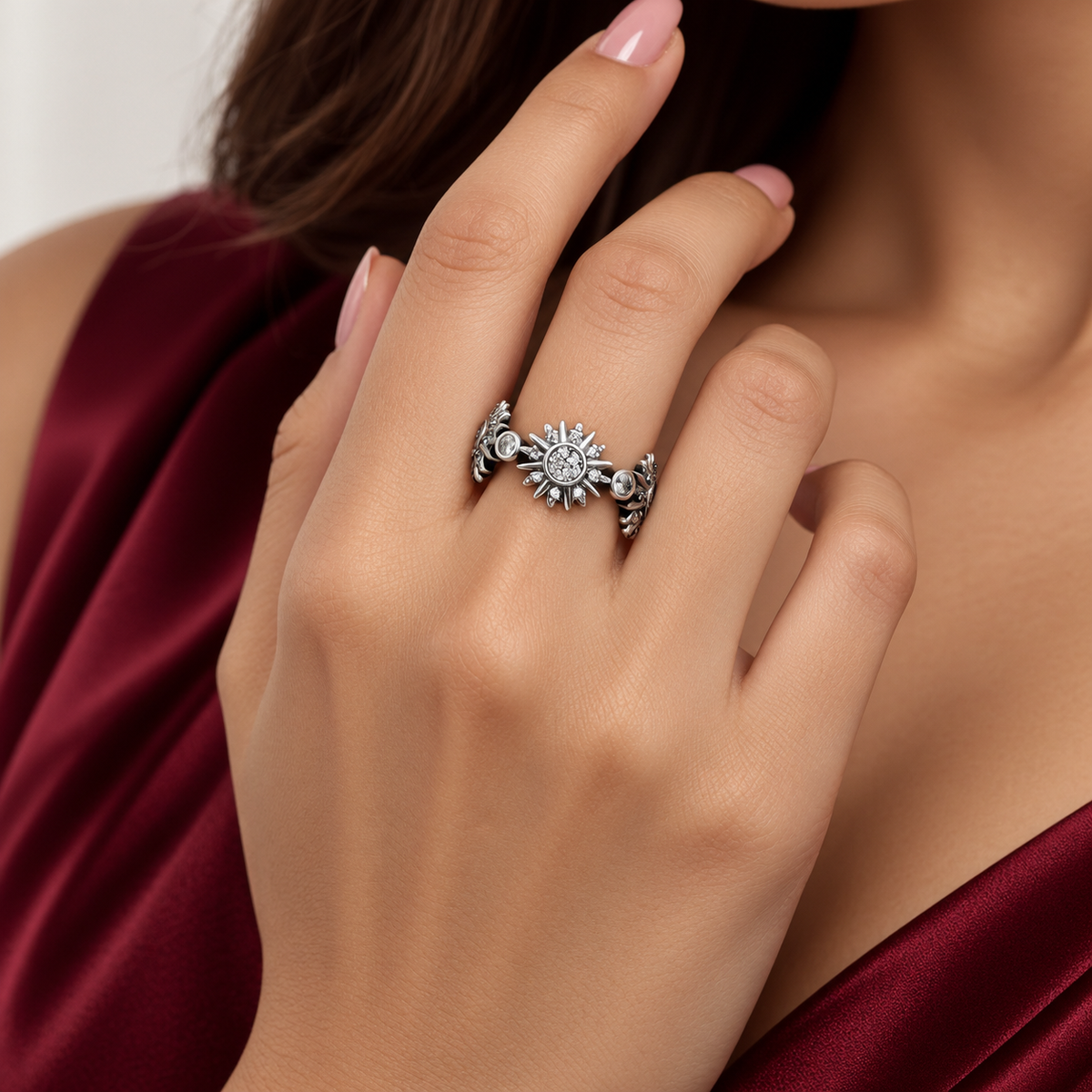 Anillo Girasoles Zirconia Pan Plata Ley 925