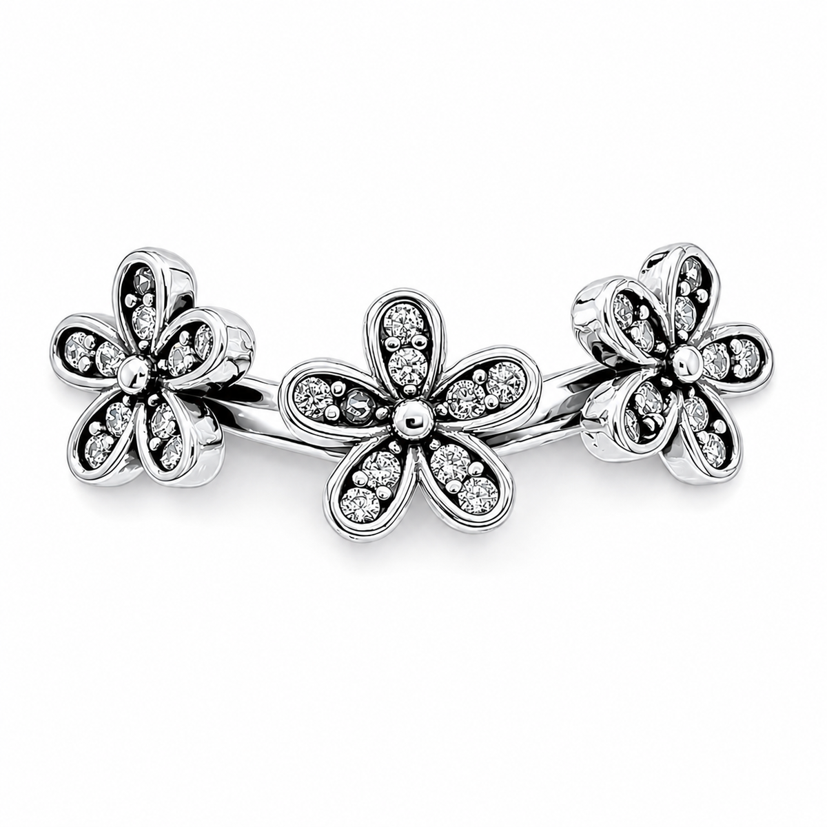Anillo 3 Flores Pan Plata Ley 925